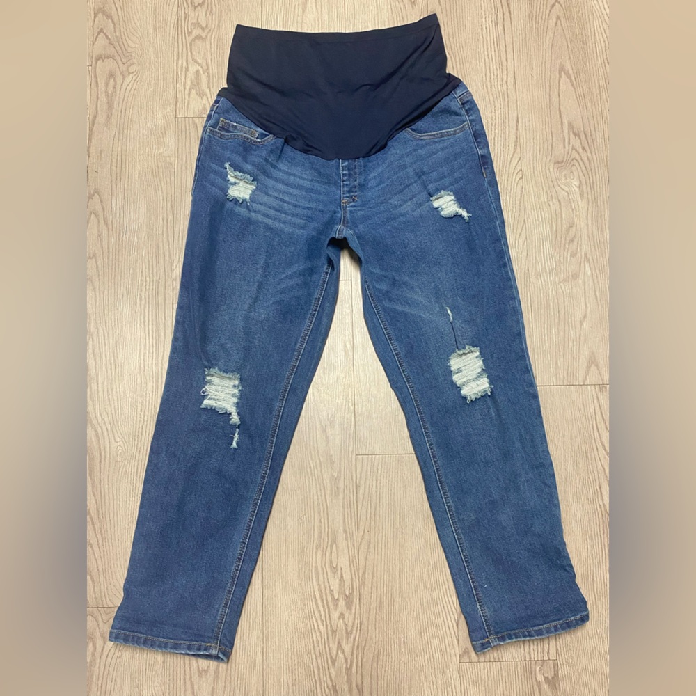 Time and Tru Maternity Ripped Straight Leg Jeans Medium Wash 12–14 L/G